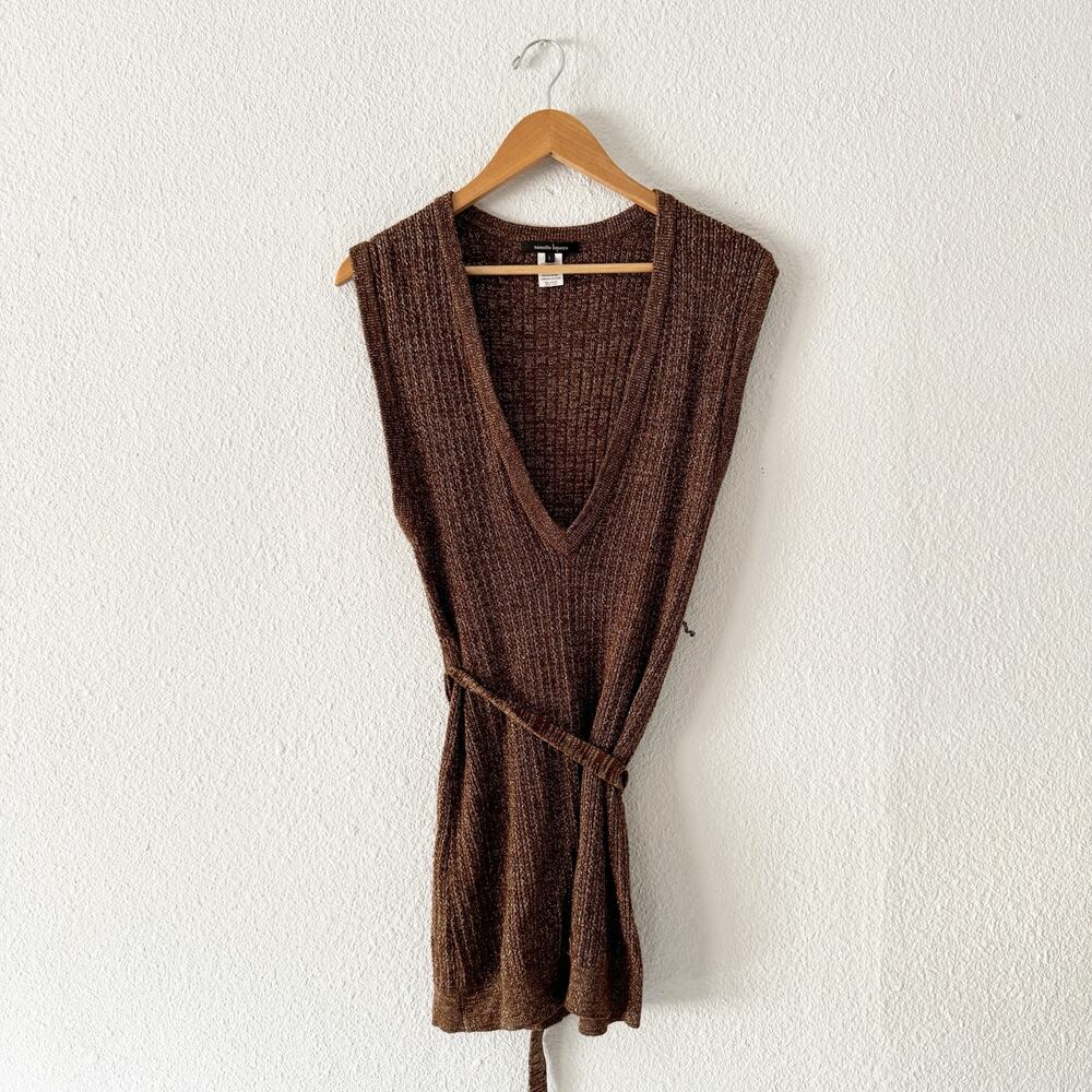 Women's nanette lepore Brown V Neck Sweater Merino Wool Dress Small